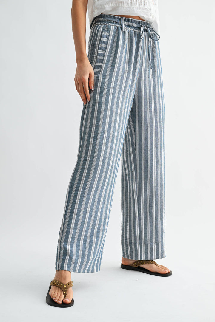 Striped Wide Leg Drawstring Pants