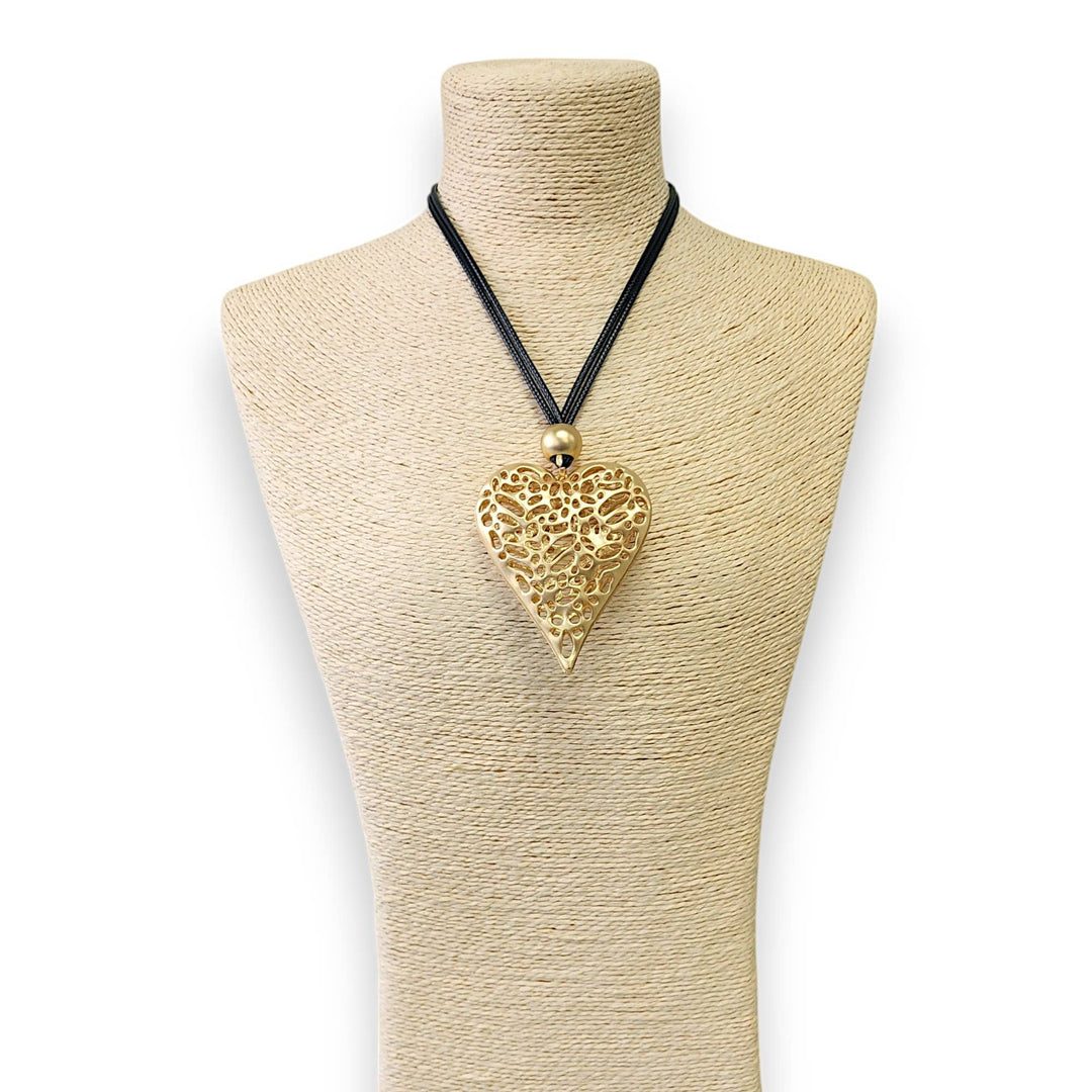 Gold Puffy Heart Pendant Necklace