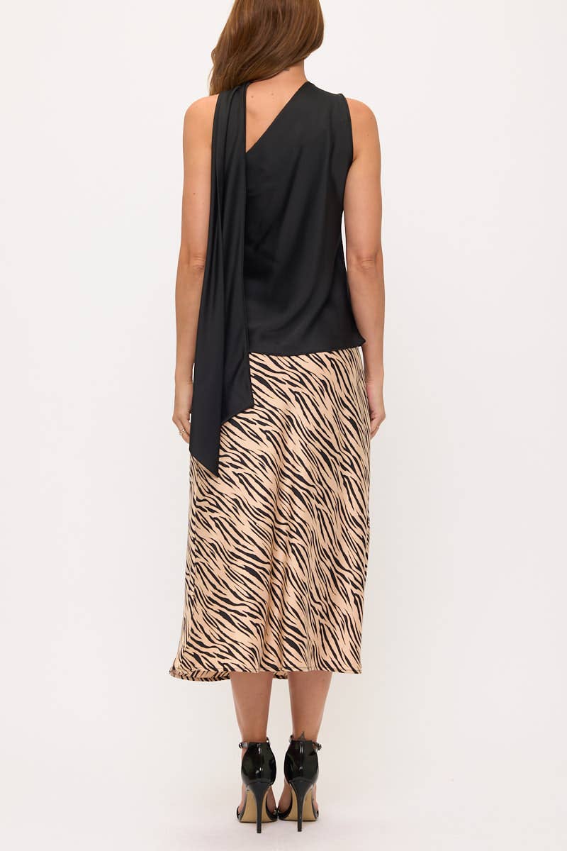Black Satin Top w Scarf Detail