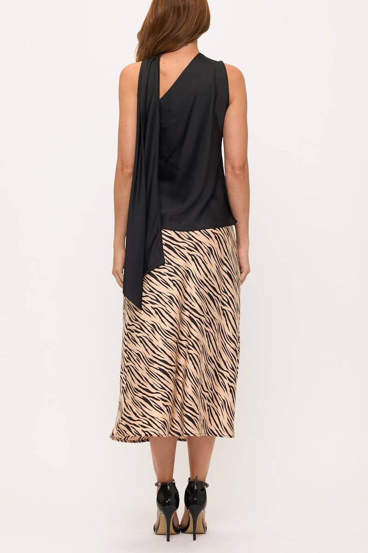Black Satin Top w Scarf Detail
