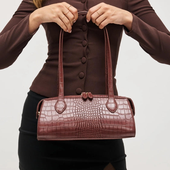 Essential Croc Print Shoulder Bag- Chocolate