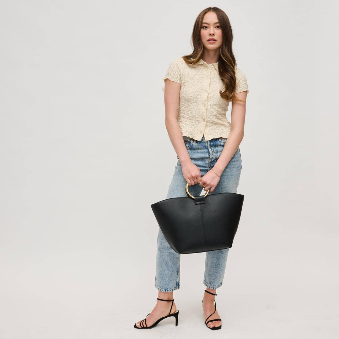 Black Luxe Tote with Gold Handle