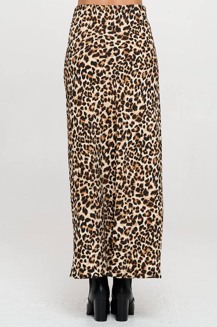 Leopard Print Maxi Skirt w Elastic Waist