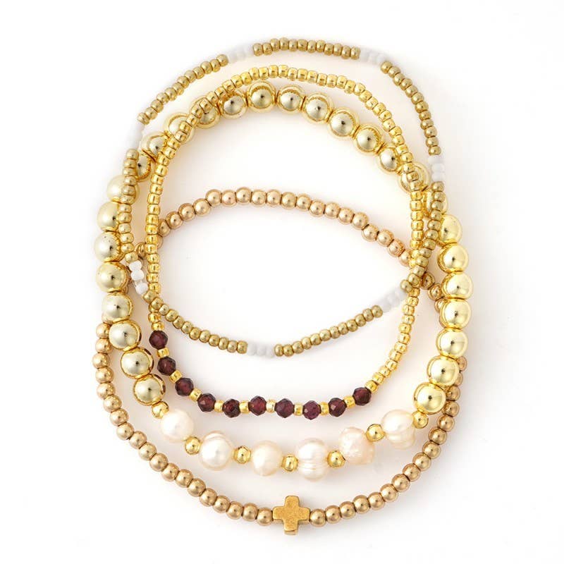 Multi Ball Pearl Chain Stretch Bracelet