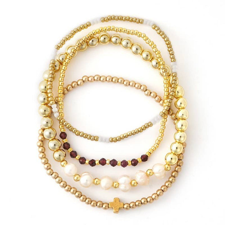 Multi Ball Pearl Chain Stretch Bracelet