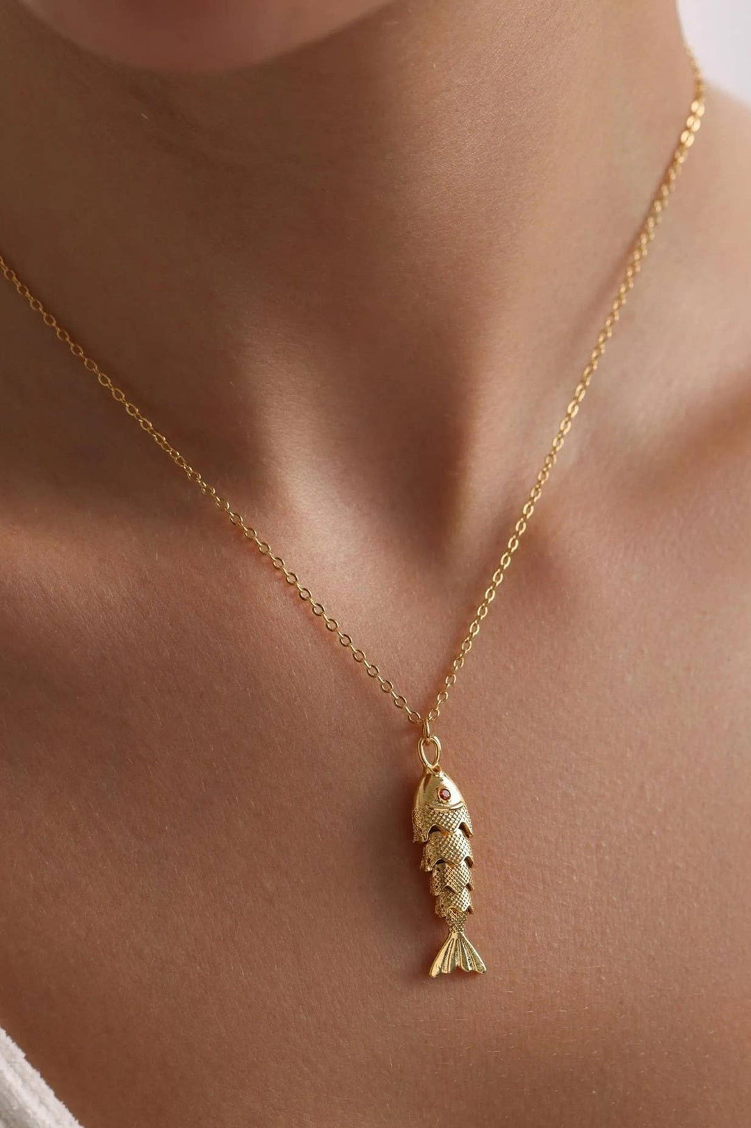 18K Stainless Steel Gold Fish Necklace