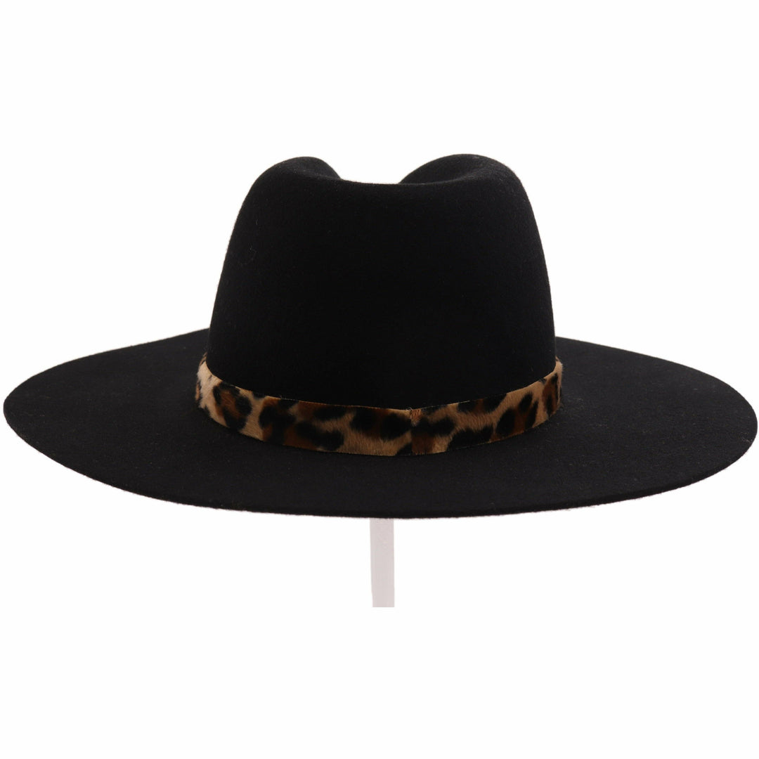 Leopard Trim Wool Felt Brim Hat