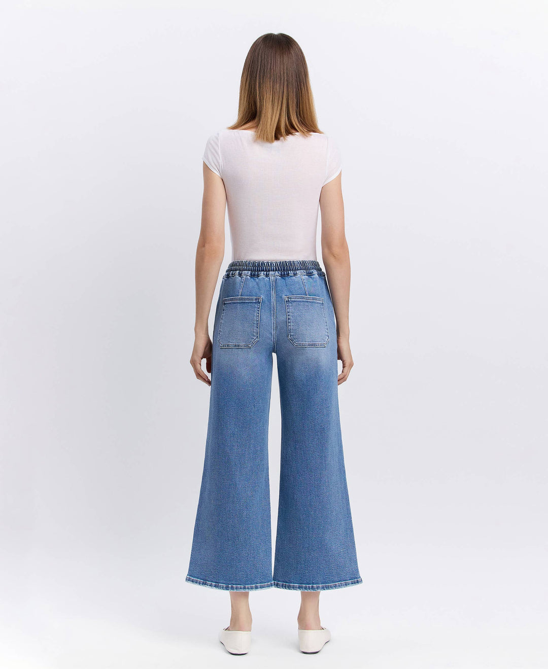 High Rise Flare Denim with Drawstring Waist