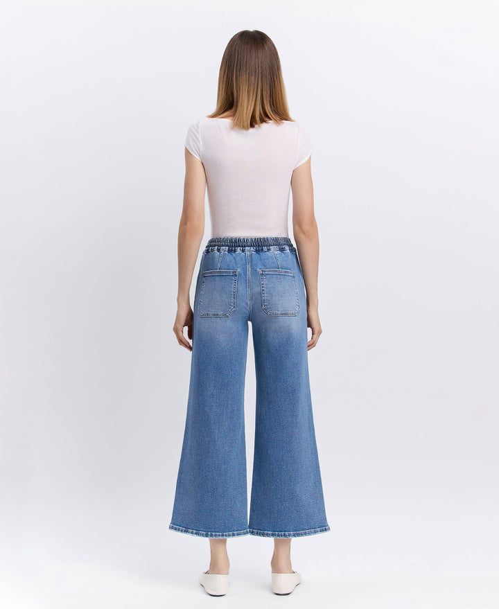 High Rise Flare Denim with Drawstring Waist