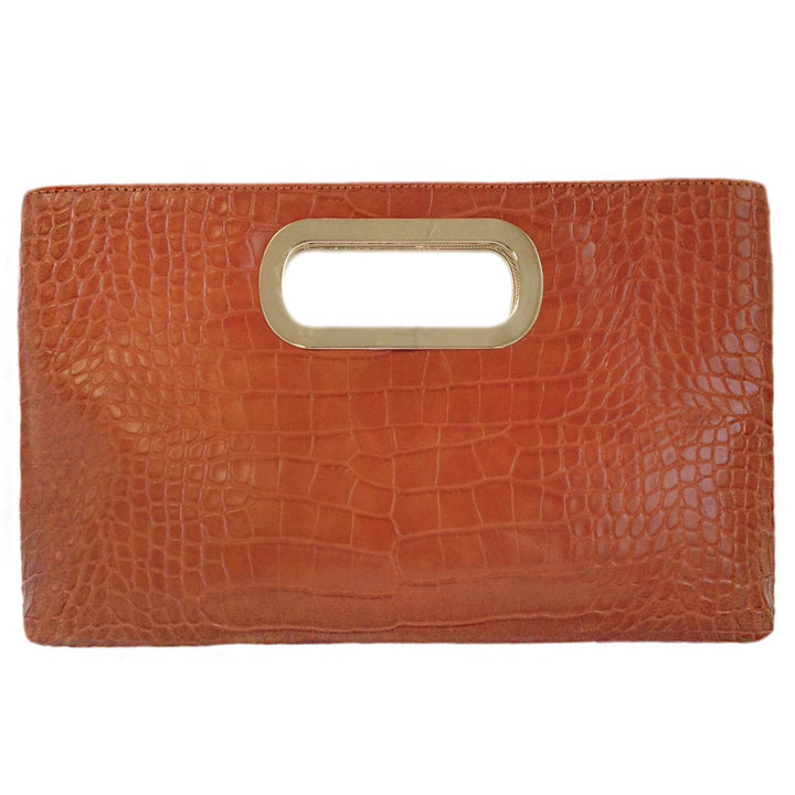 Leather Crocodile Top Handle Clutch