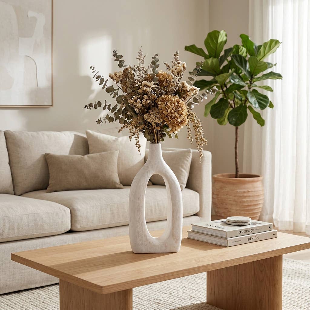 White Paulownia Wood Abstract Cut-Out Vase