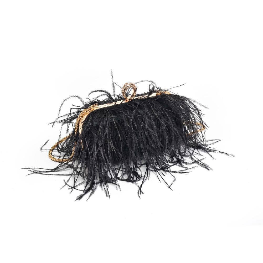 Suede Leather Bag with Feathers