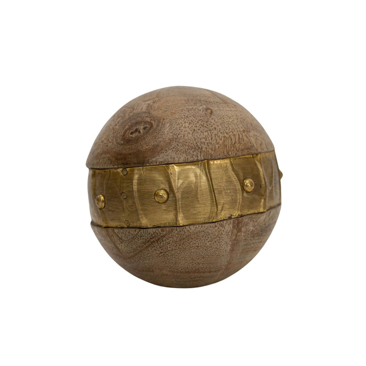 Wood Deco Ball w/ Brass Accents