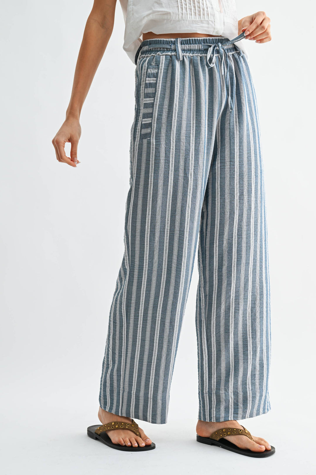 Striped Wide Leg Drawstring Pants