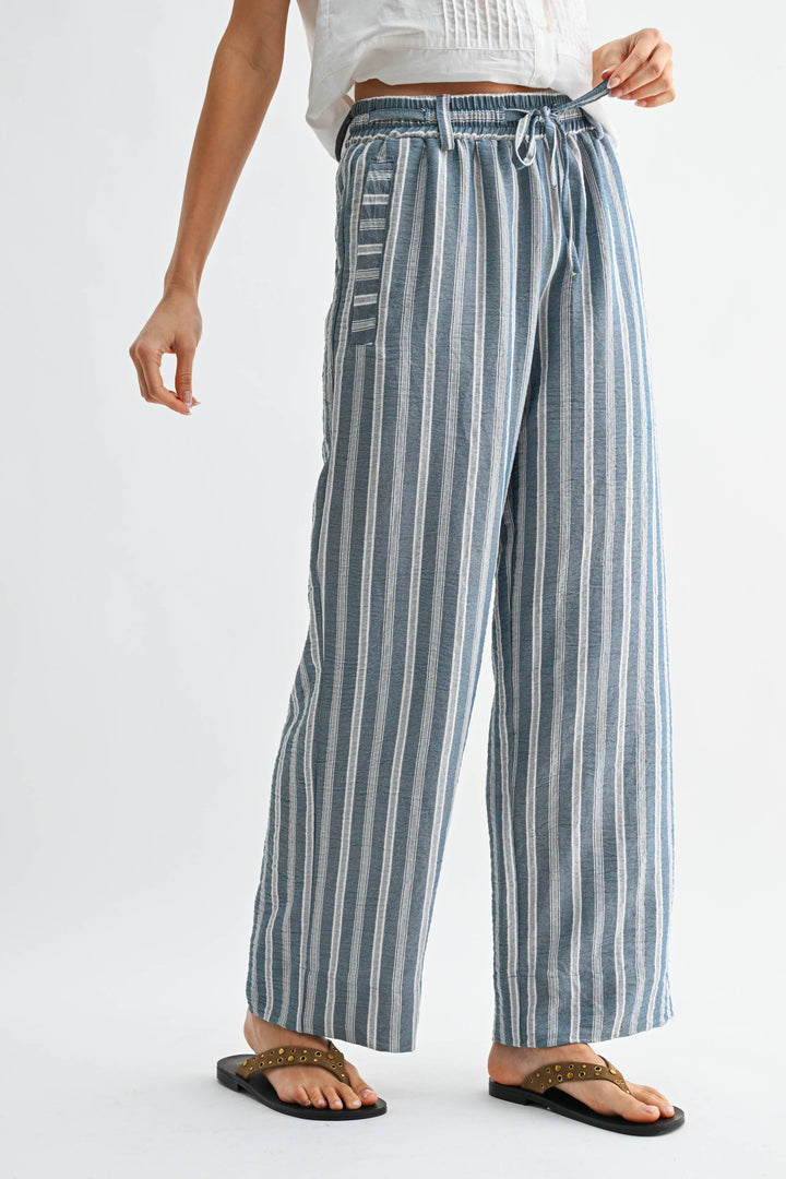 Striped Wide Leg Drawstring Pants