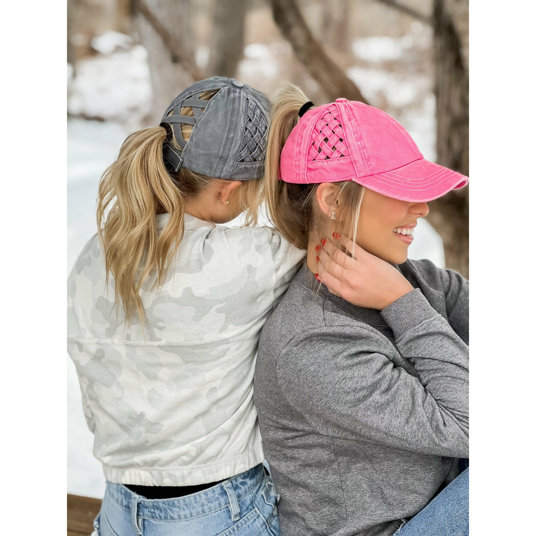 Grey Camo High Ponytail Baseball Cap