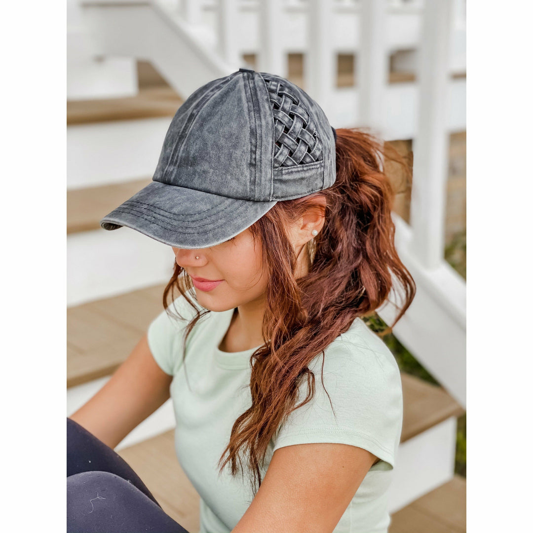 Grey Camo High Ponytail Baseball Cap