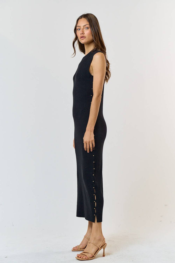 Black Sweater Maxi Dress w/ Stud Detail