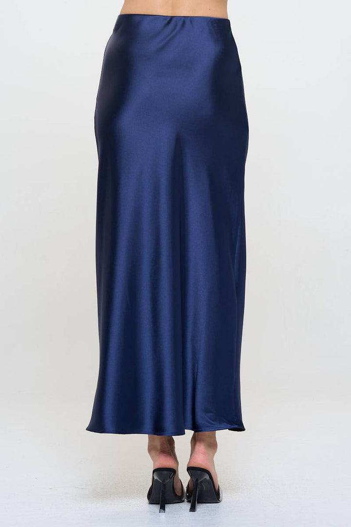Navy Silky Satin Maxi Skirt