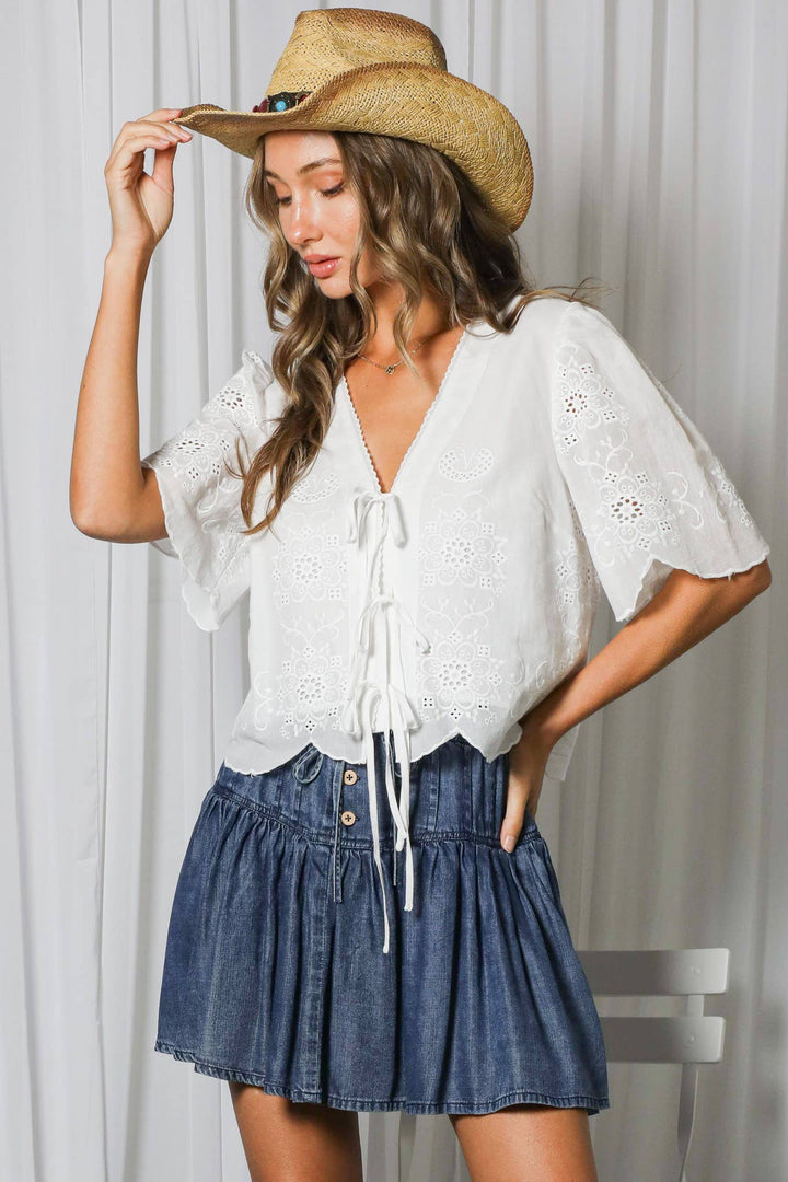 White Scalloped Edge Cotton Top
