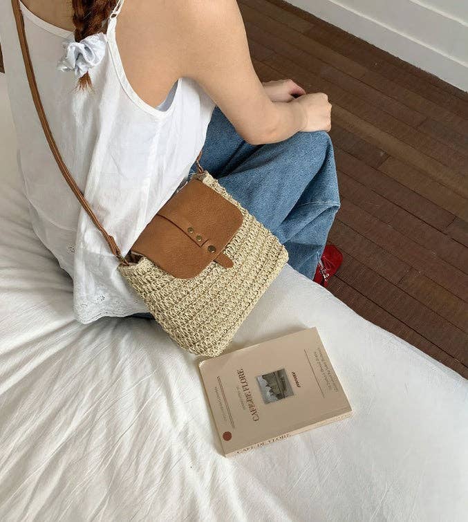 Patchwork Straw Crossbody Bag