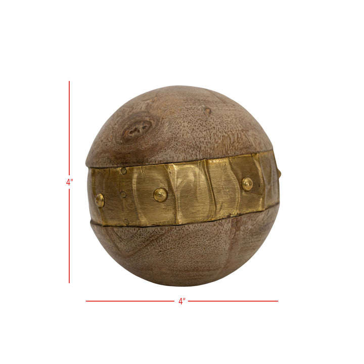 Wood Deco Ball w/ Brass Accents