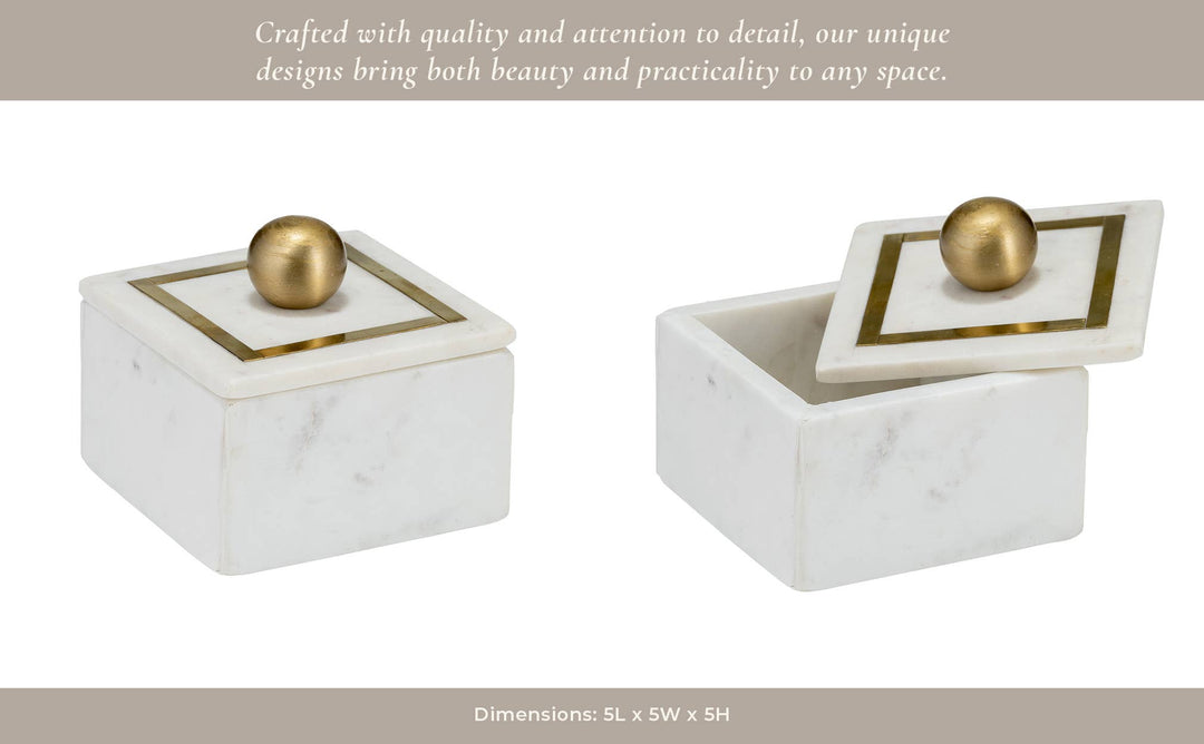 White Marble Modern 5" Storage Box with Removable Lid