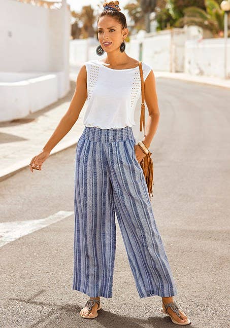 Coastal Stripe Wide-Leg Pants