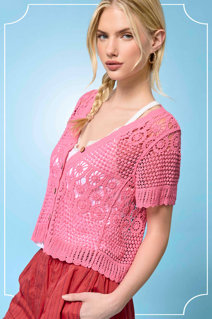 Crochet Scallop Edge Button Down Cardigan