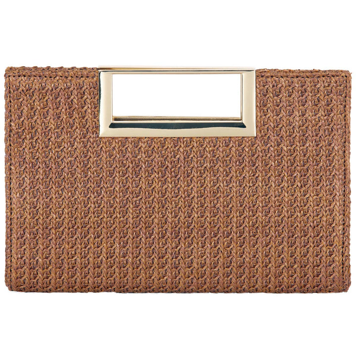 Tan Top Handle Straw Clutch