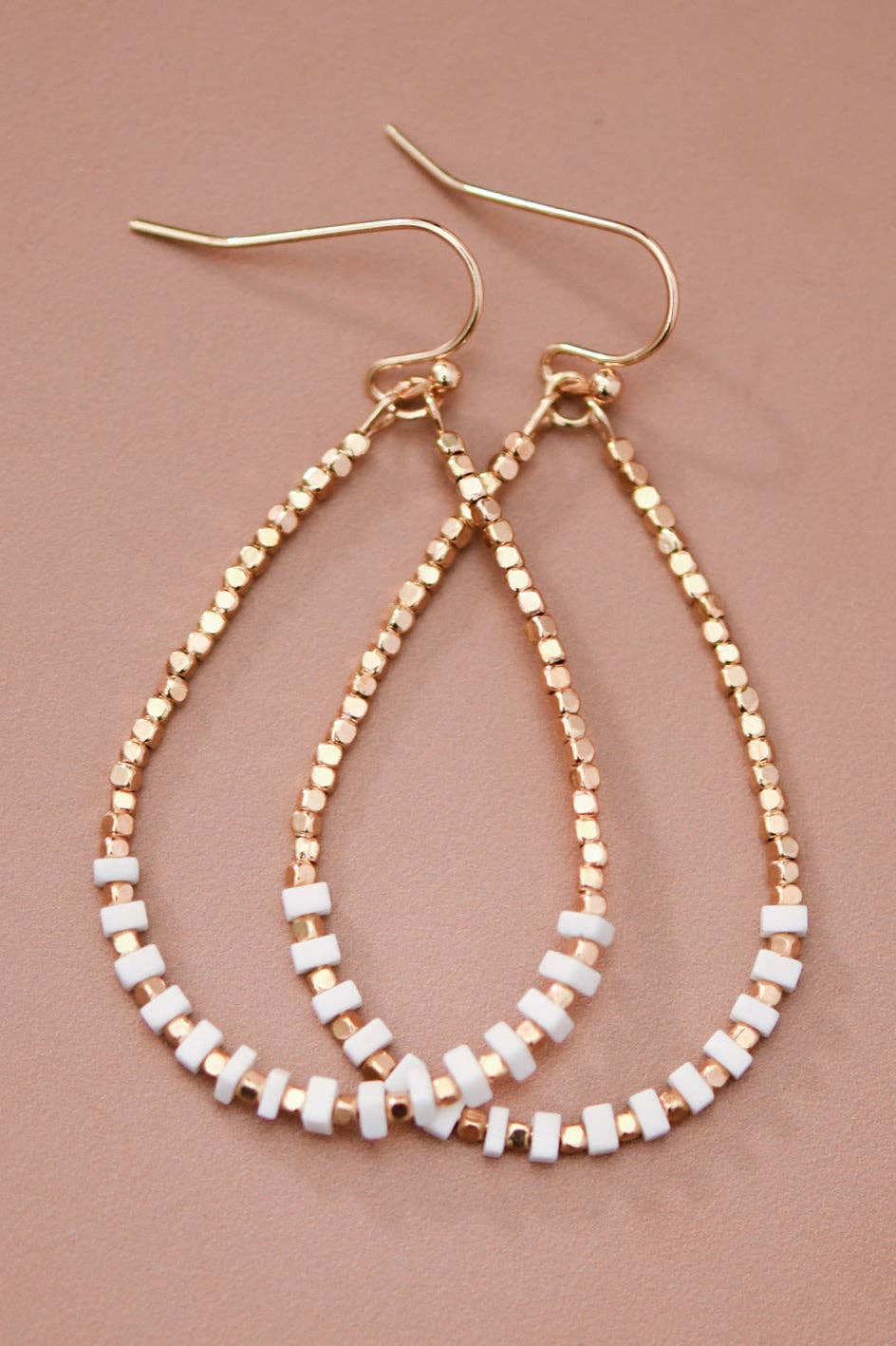 Gold Plated Brass and Natural Stone Drop Earrings