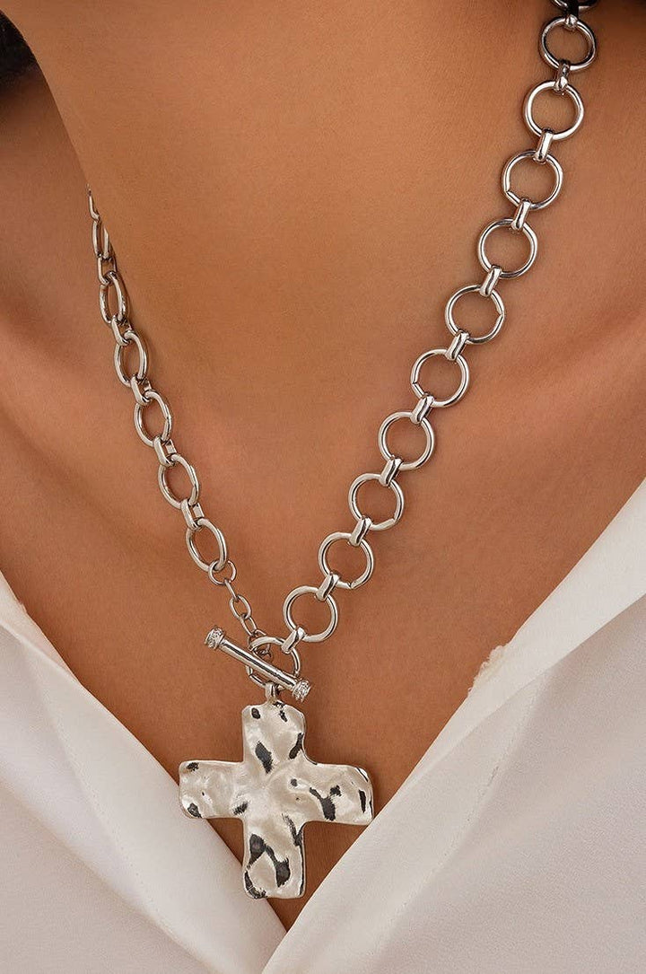 Gold Hammered Cross Necklace