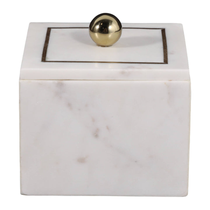 White Marble Modern 5" Storage Box with Removable Lid