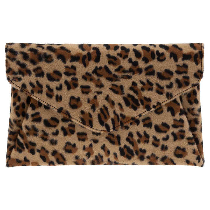 Leopard Print Faux Fur Double Pocket Clutch