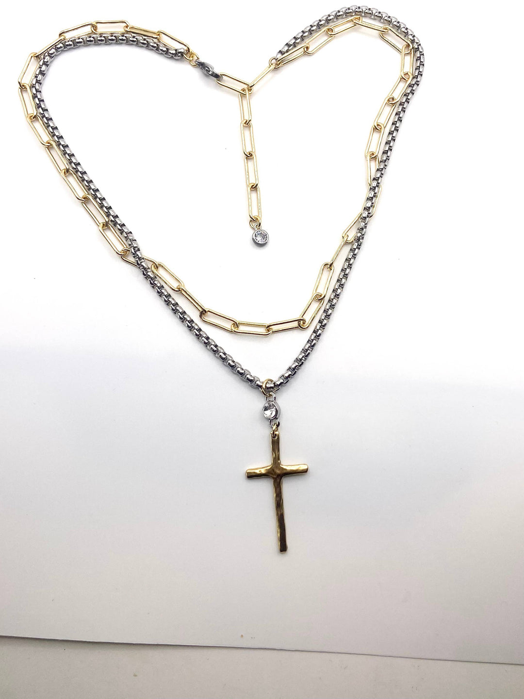 Silver Cross Layered Necklace