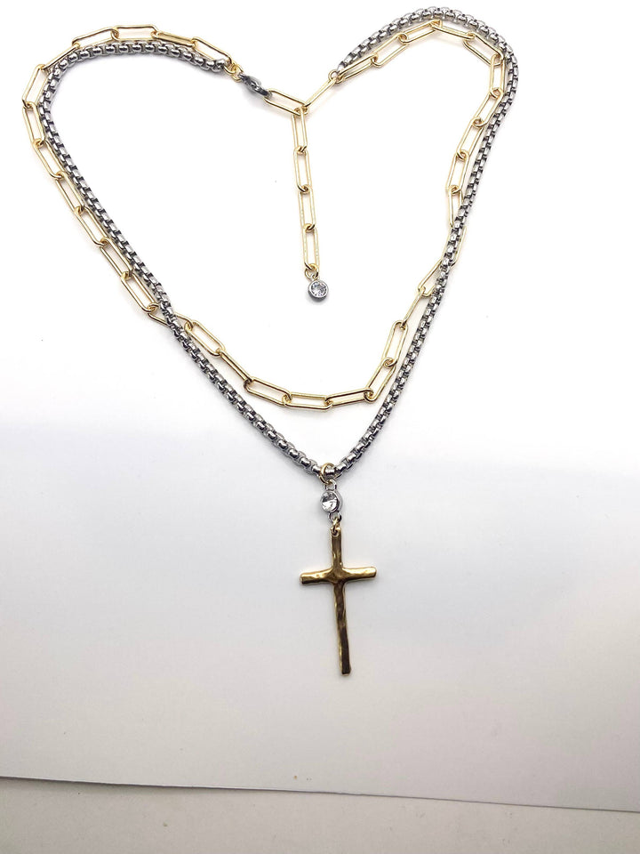 Silver Cross Layered Necklace