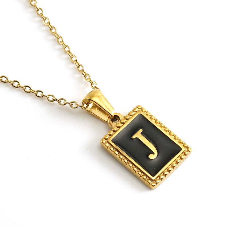 Black Initials 18K Gold Plated Pendant Necklace