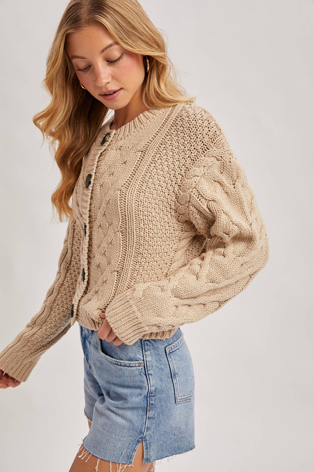 Button Front Cardigan Sand
