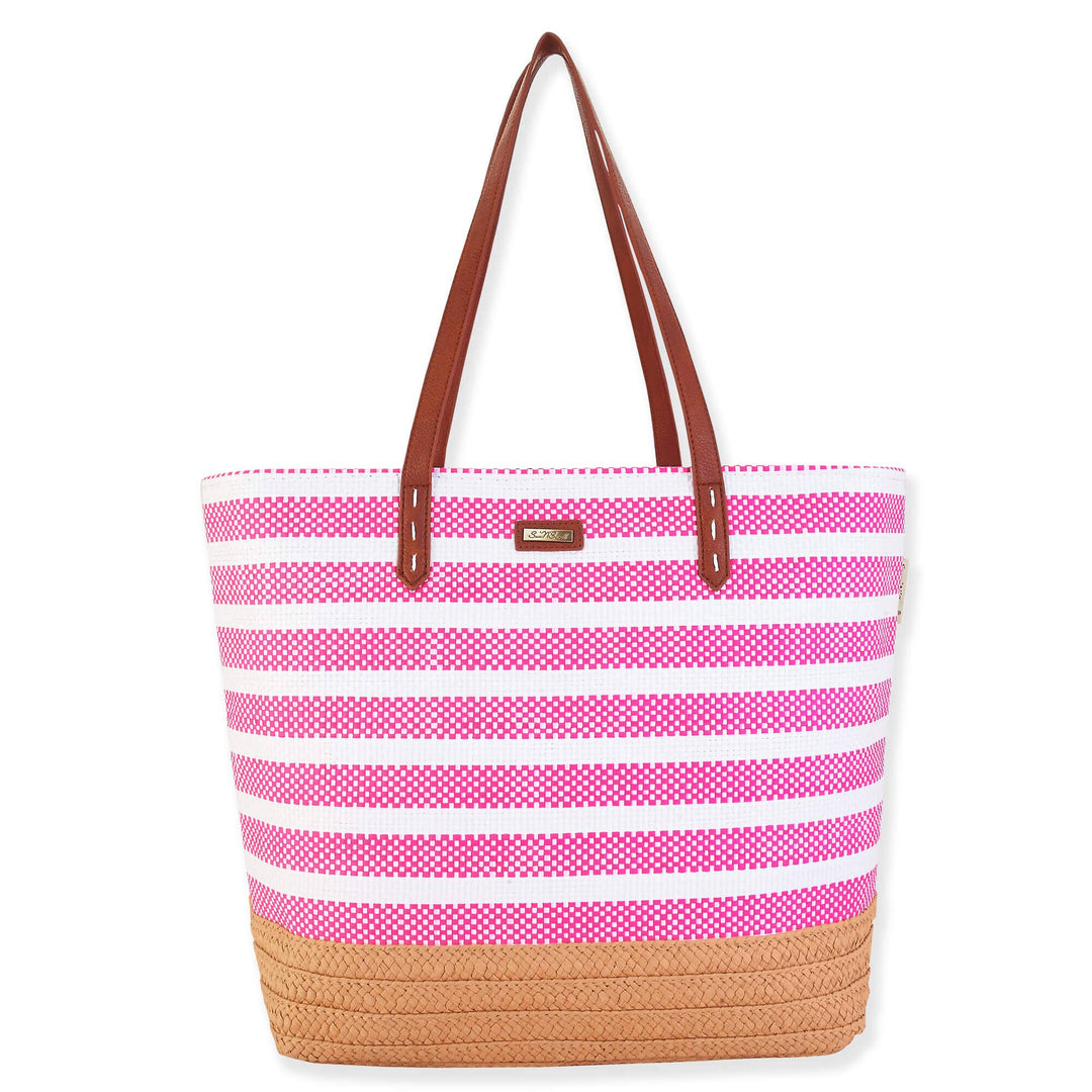 Pink White Striped Shoulder Tote
