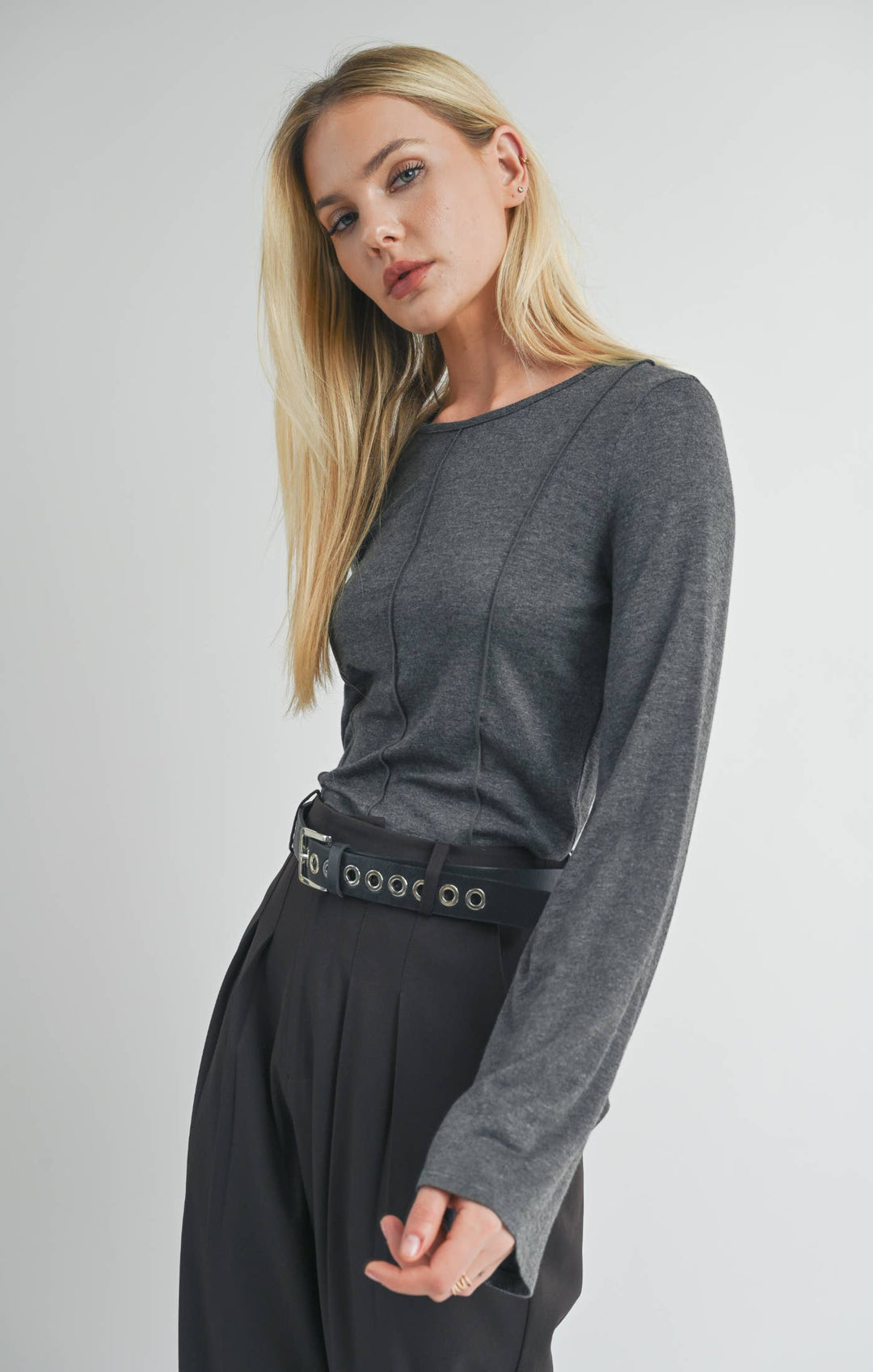 Charcoal Bell Sleeve Knit Top