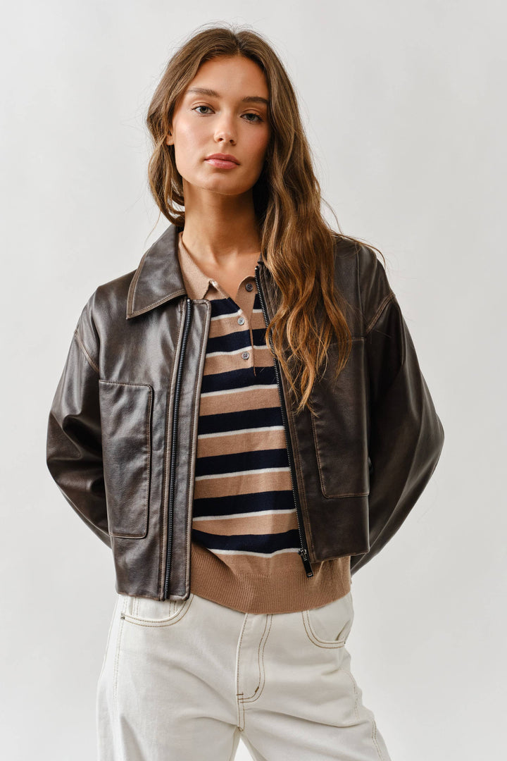 Brown Vintage Washed Leather Jacket-1 LEFT