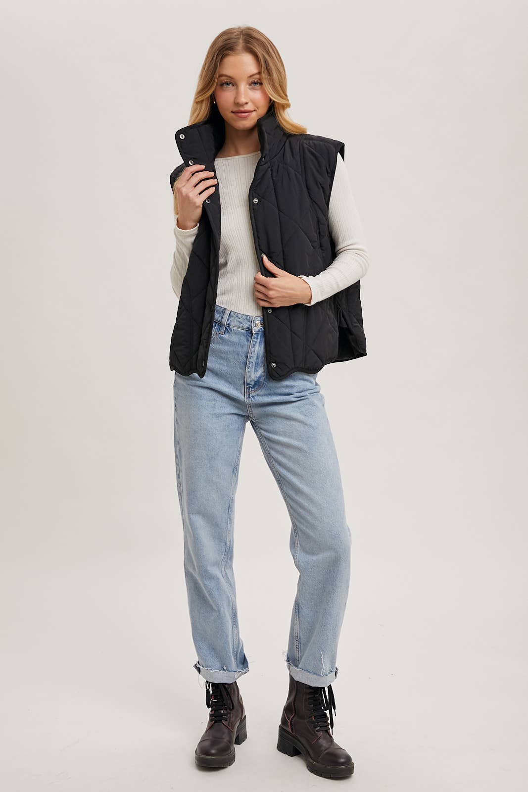Black Button Down Quilted Vest