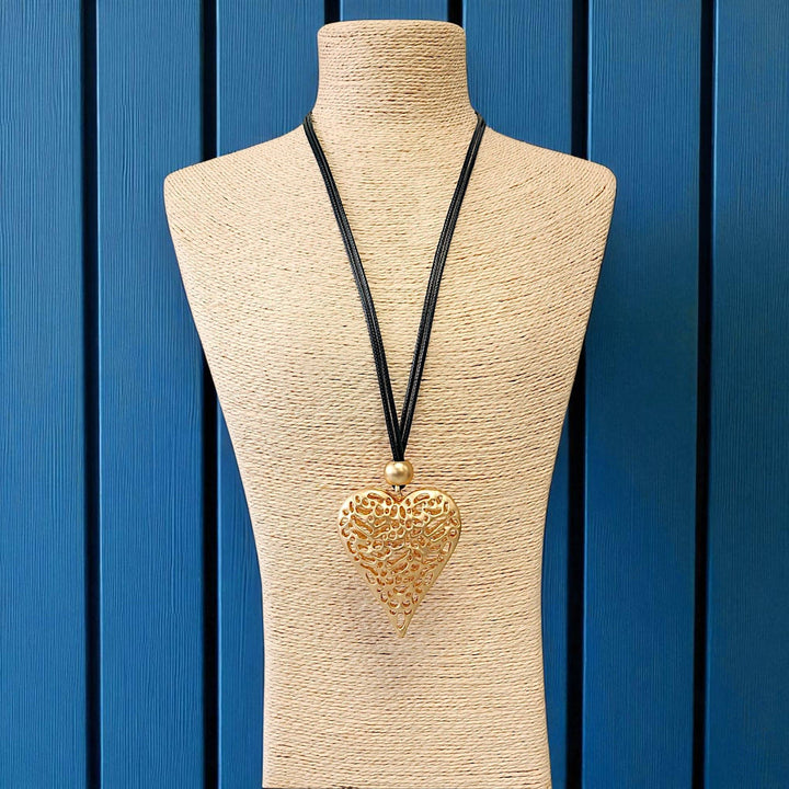 Gold Puffy Heart Pendant Necklace