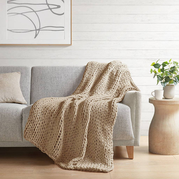 Sand Color Handmade Chunky Double Knit Throw