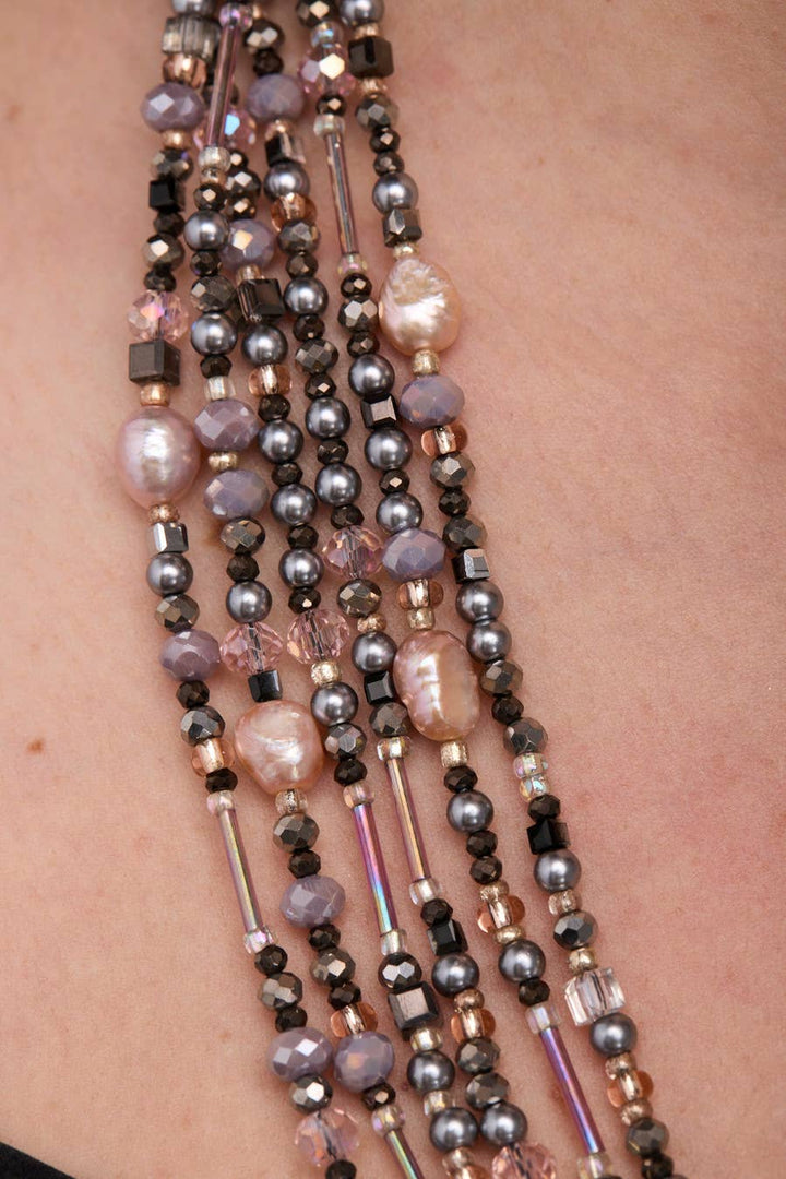 Amethyst Dreams Glass Beaded Crystal Layered Necklace