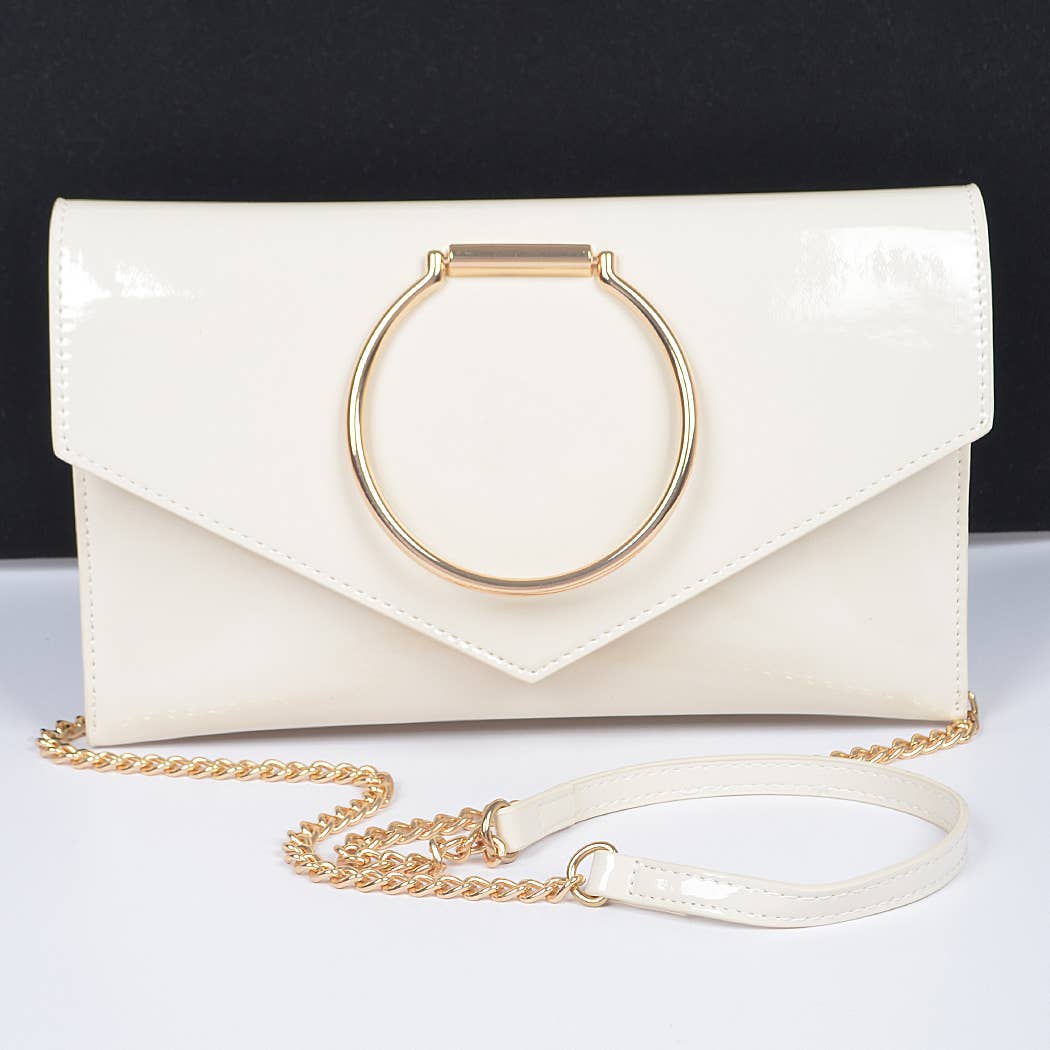 Enamel Faux Leather Metal Handle Flap Clutch
