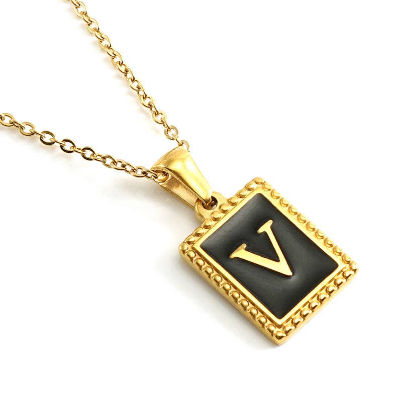 Black Initials 18K Gold Plated Pendant Necklace
