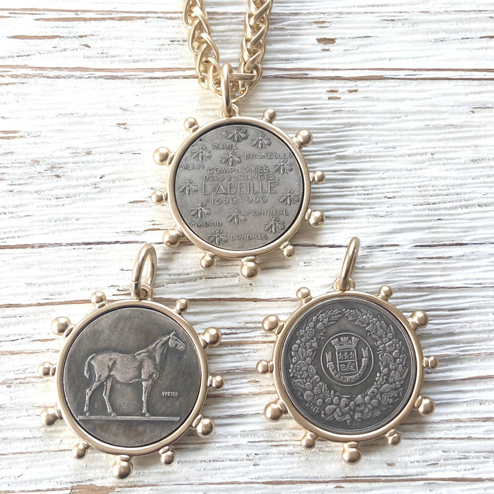 Matte Gold Bee Coin Necklace