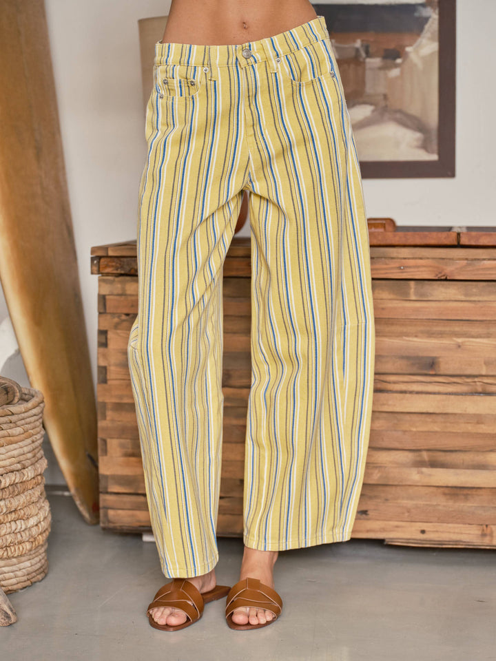 Yellow Blue Stripe Barrel Pants