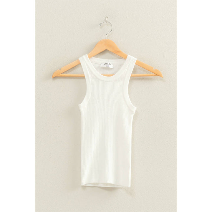 White Ribbed Knit Tank Top